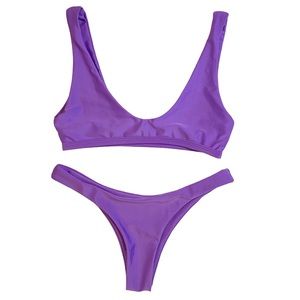 Purple lilac plunge cheeky high cut bikini. Non padded. Sexy